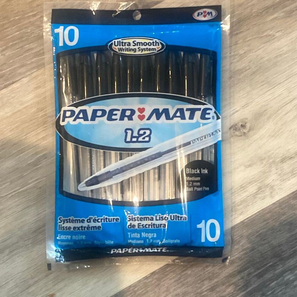 Paper Mate 1.2mm Ball Point Pens Black 10 Pack NIP